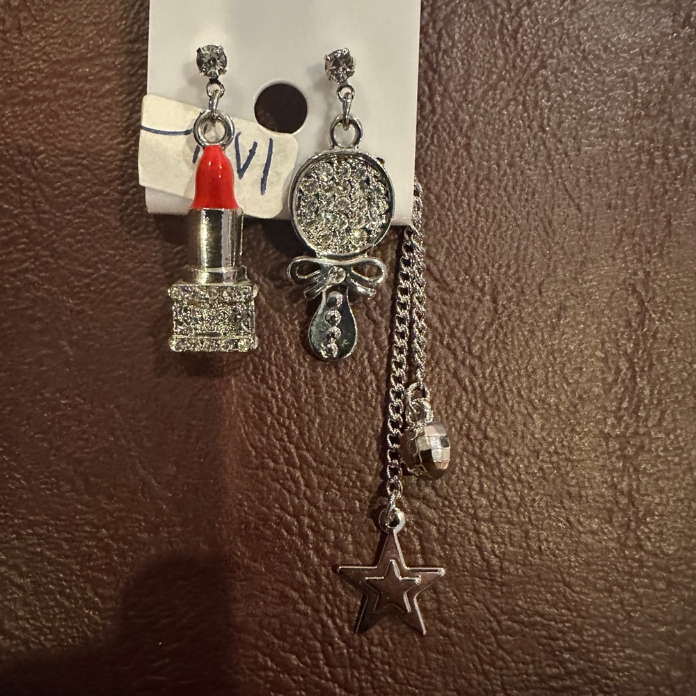 Silver and Red Lipstick Charm Earrings